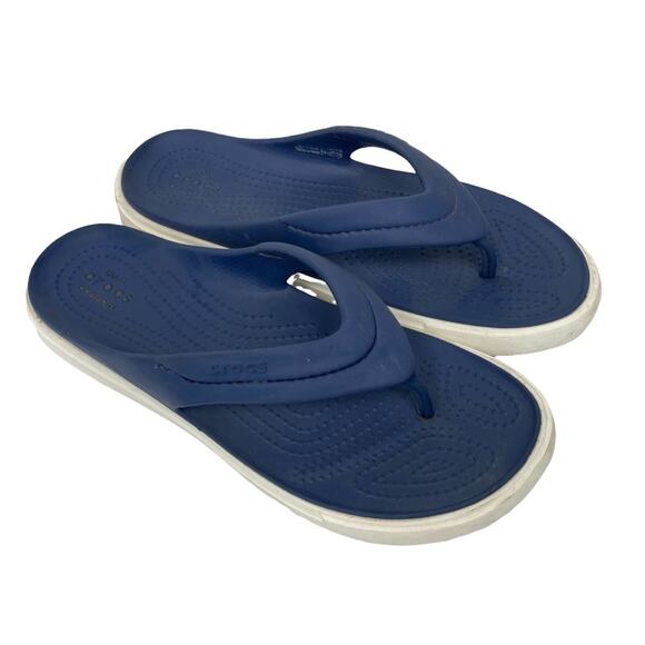 Crocs Navy Blue Flip Flop Sandals Sz 7 - Picture 1 of 8